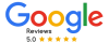 The google reviews logo with five stars.